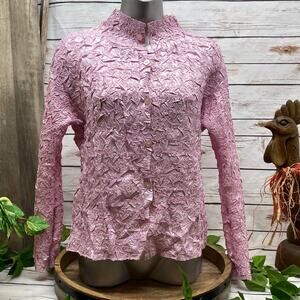 She's All That Reversible Long Sleeve Button Top Pink Peach Ruffle MSRP $135